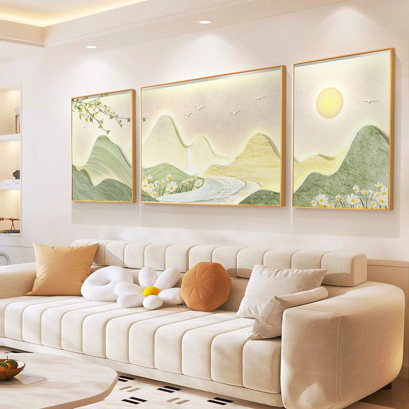 日照金山客厅装饰画原木奶油风山水画沙发背景墙挂画2026新款壁画,家居饰品,现代装饰画,淘宝优惠券,粉丝福利购,淘宝优惠卷