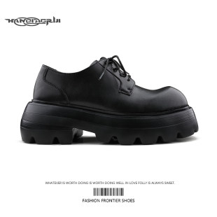 男7cm增高休闲大头皮鞋 cleanfit真皮德比鞋 黑血系列 韩桥日记
