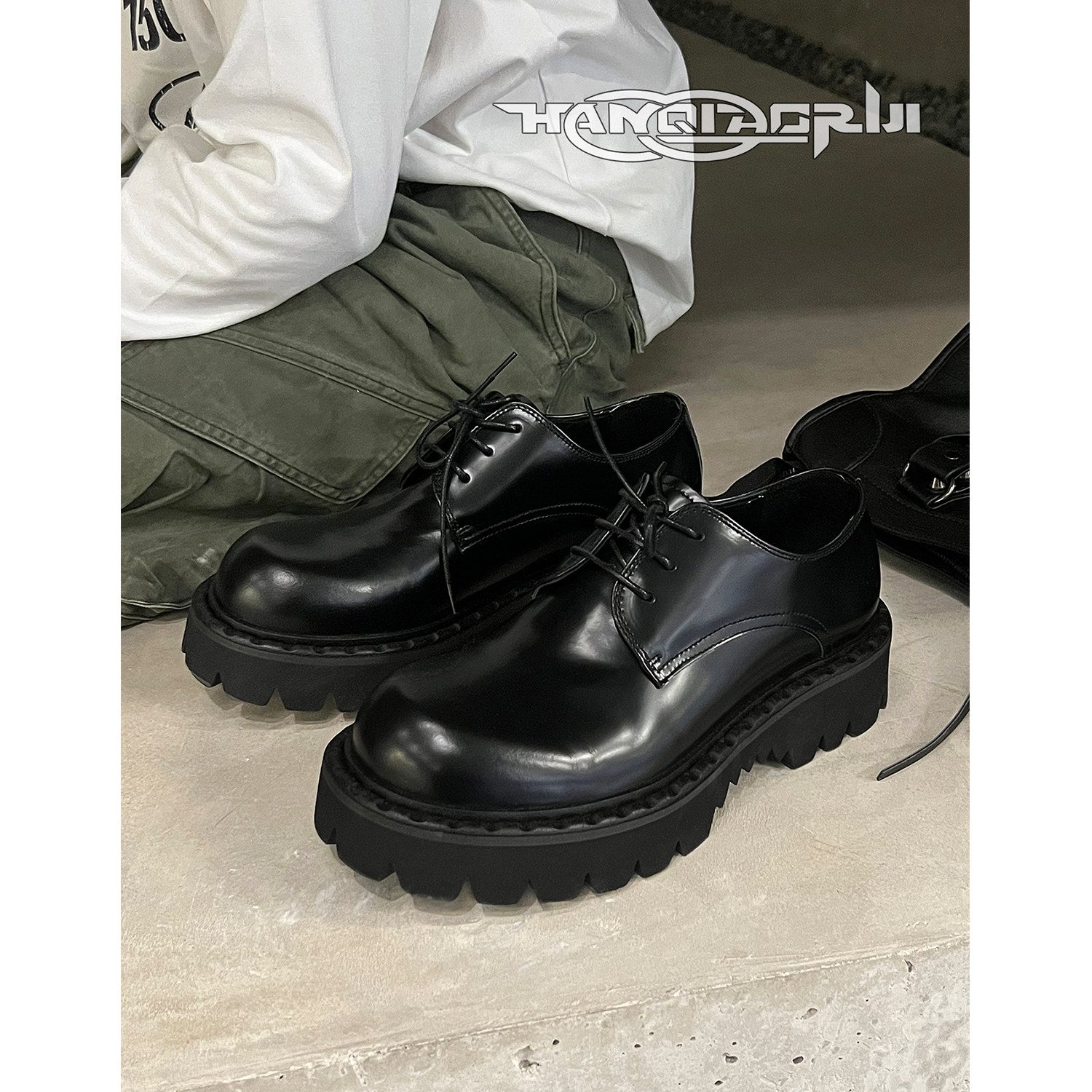 韩桥日记[黑血系列]"锯齿"开边珠牛皮厚底增高德比鞋男潮大头皮鞋,流行男鞋,休闲皮鞋,淘宝优惠券,粉丝福利购,淘宝优惠卷