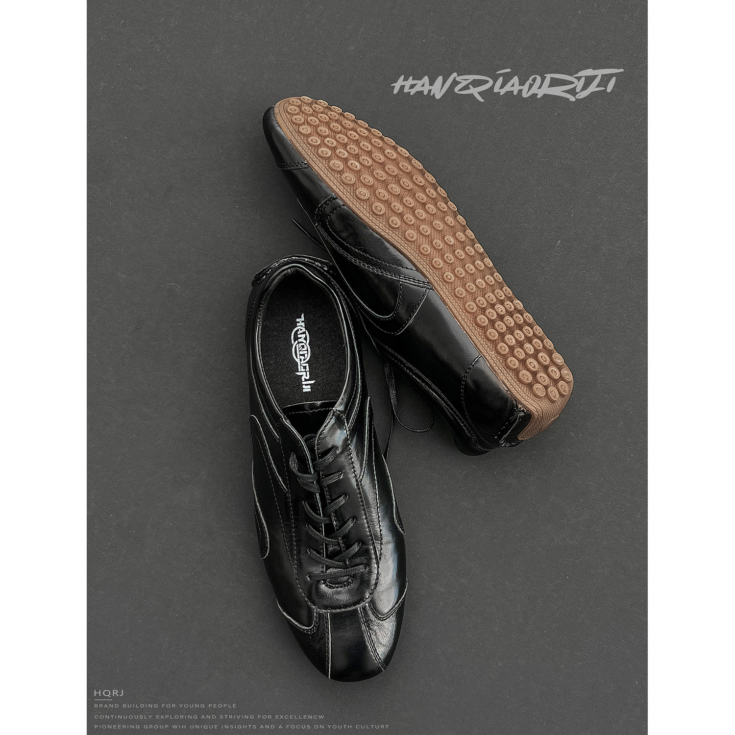 韩桥日记头层牛皮休闲薄底德训鞋