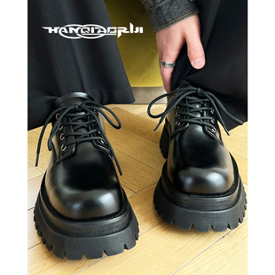 韩桥日记[黑血系列]cleanfit黑色厚底增高皮鞋真皮大头德比鞋男女