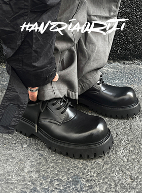 韩桥日记[幽渊系列]亮面黑色厚底德比鞋米奇大头鞋增高休闲皮鞋男