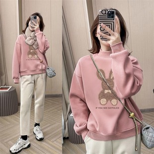 上衣 宽松小个子打底衫 一线专柜正品 捡漏加绒加厚半高领卫衣女薄款