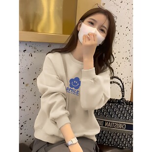 山东即墨超火加绒圆领卫衣女小个子春秋爆款韩版洋气简约薄款上衣