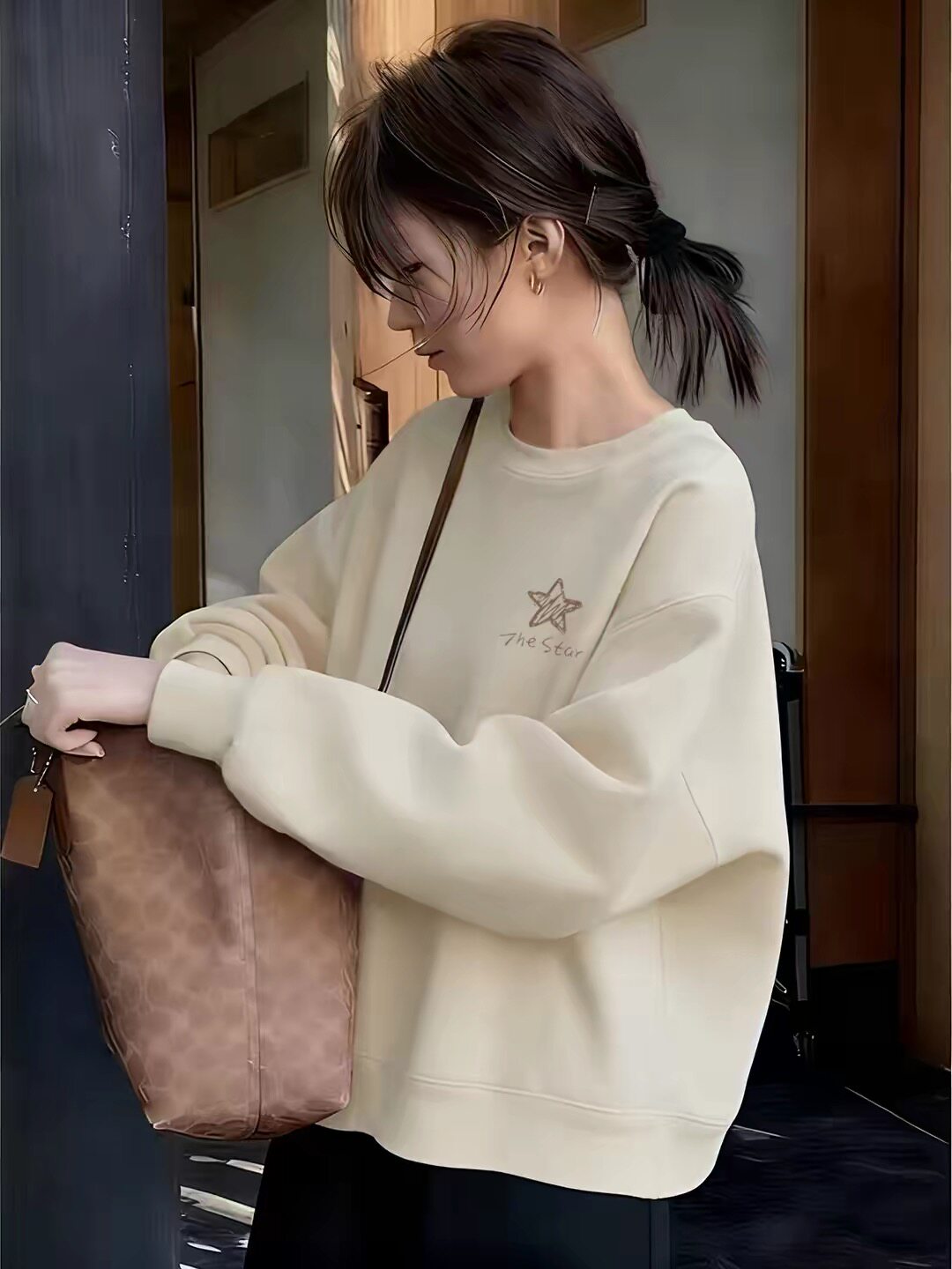 Qadın boğazlı sviter, Koreya üslubu, qalın fleece