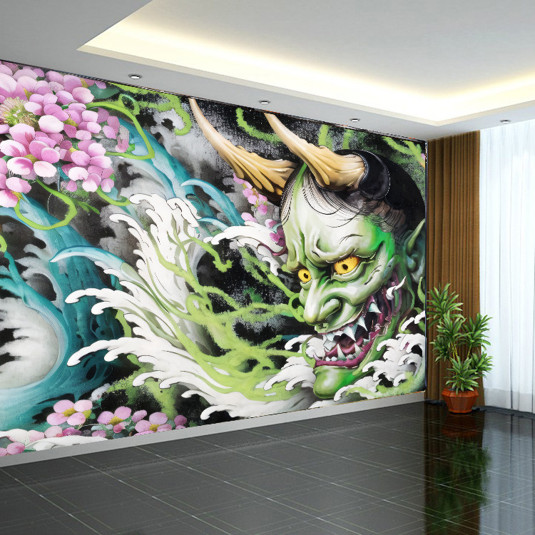 纹身店墙纸日式般若壁纸主题装修墙布挂布刺青拍照背景布墙壁画