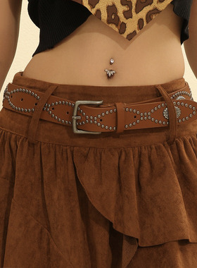 BradyMelivette美式复古铆钉腰带y2k高级女时尚百搭牛仔裤裤带