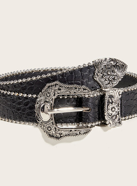 BradyMelivette美式复古雕花扣皮带牛仔裤腰带Y2K串珠裤袋