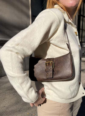 brady&melivette棕色皮带扣法棍包2024新款复古百搭单肩腋下包