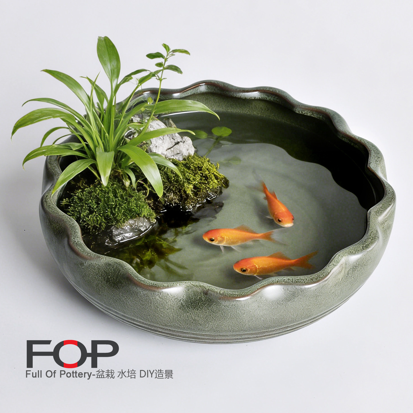 多肉花盆陶瓷大号水仙花盆无孔铜钱草养鱼缸室内水培植物花盆容器