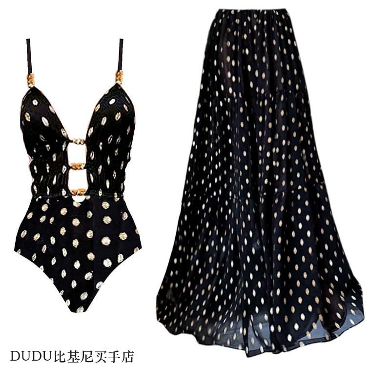 欧美新款亚马逊V领性感高级感连体泳衣女套装长裙爆款25316