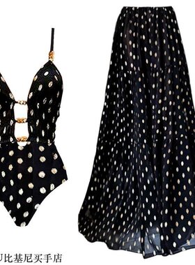 欧美新款亚马逊V领性感高级感连体泳衣女套装长裙爆款25316