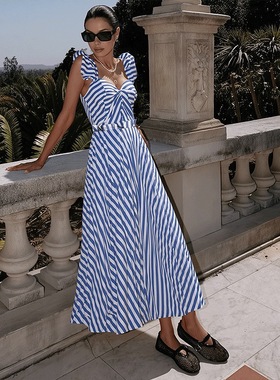 现货欧美ins速卖通2025泳装新款红色条纹连体泳衣套装女爆款基尼