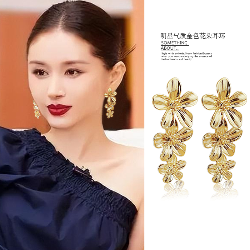 富贵花开金色花朵耳环无痛耳夹女无耳洞耳夹轻奢高级感夸张耳饰潮