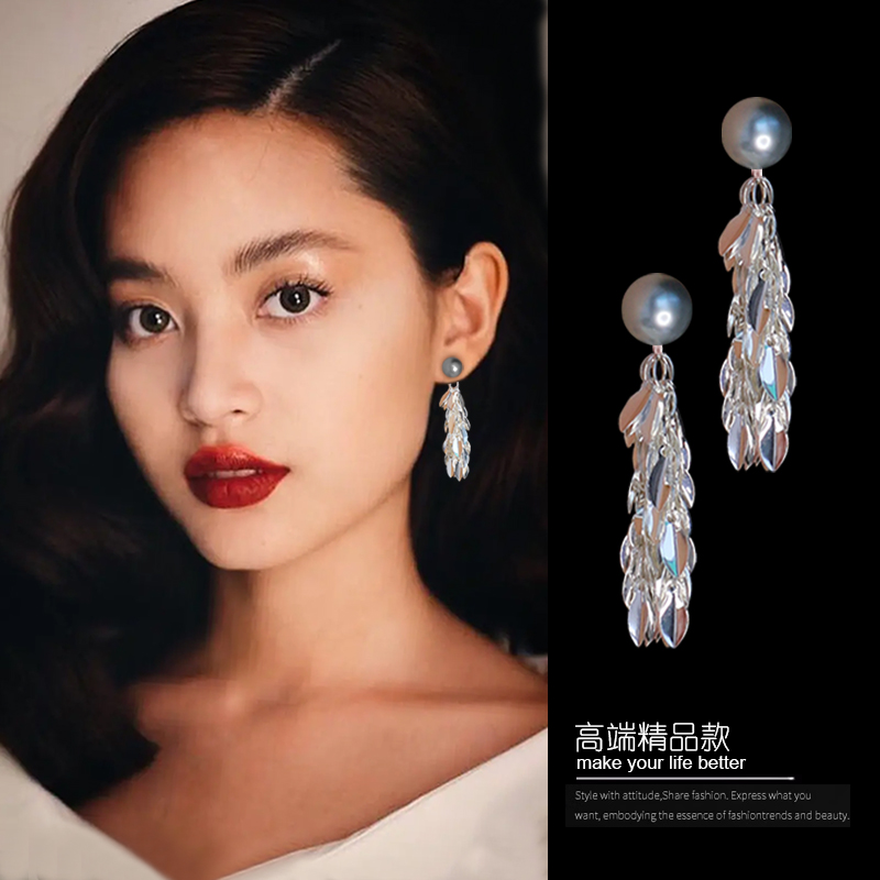 银色气质叶片蚊香盘耳夹无耳洞女长款耳环高级感无痛耳夹银针耳钉