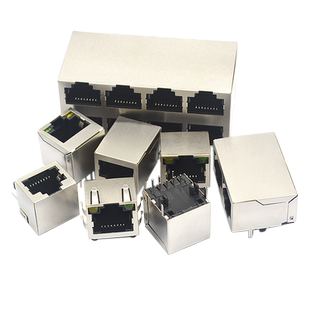 RJ45网络插座网线网口接口连接器水晶头座母座8P8C立式带屏蔽铜壳