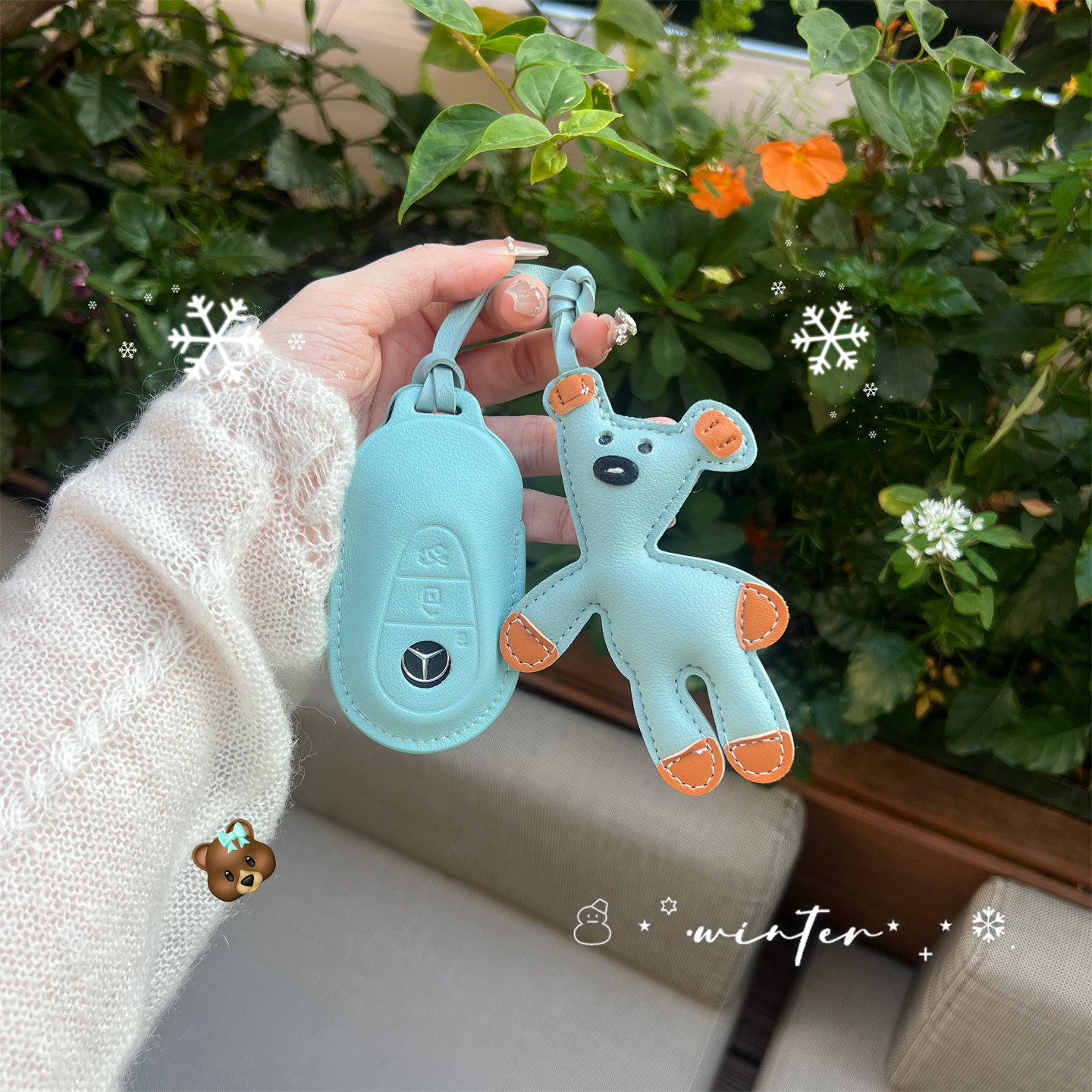 可可爱爱！奔驰真皮钥匙套