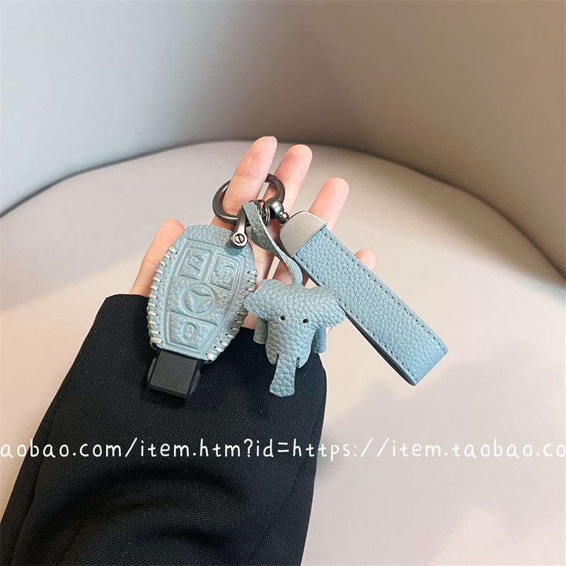 博主同款亚麻蓝奔驰专用钥匙套