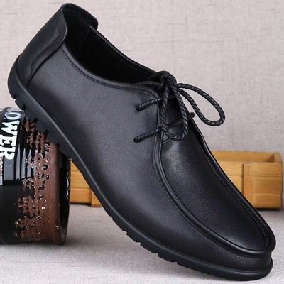 海丽男鞋新款系带休闲皮鞋牛皮