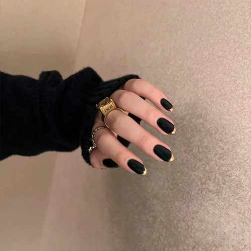 Lilynail秋冬黑金魔镜粉法式高级感手工穿戴甲2024新款美甲贴定制