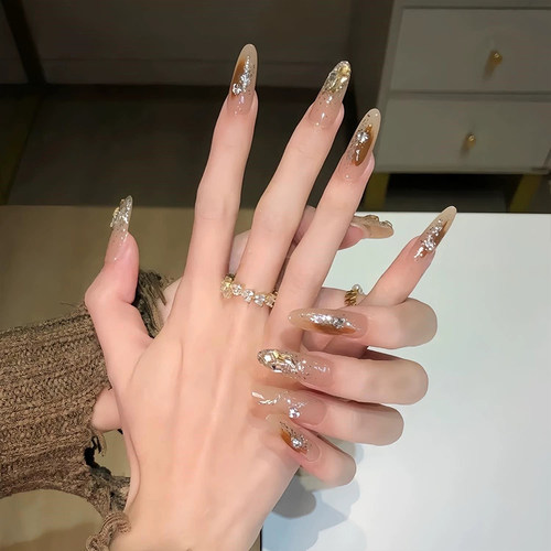 【Lilynail焦糖香槟】纯手工定制穿戴甲2026新款显白可拆卸指甲贴