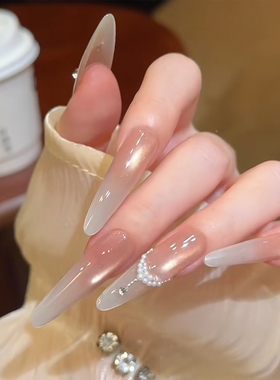 【Lilynail凝脂流光】纯手工穿戴甲中长款新娘结婚美甲贴拍婚纱照