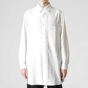 长袖 原创设计印度棉围巾修饰白衬衫 设计感捏褶上衣暗黑 OOAK YOJI