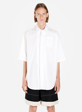 YOJI OOAK JIL SANDE白色文艺纯棉简约休闲廓形男短袖衬衫五分袖