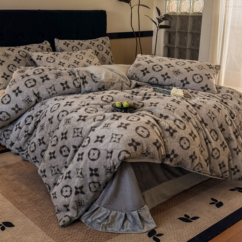 新款冬季兔绒四件套床单高级感牛奶绒加厚床上用品双人被套