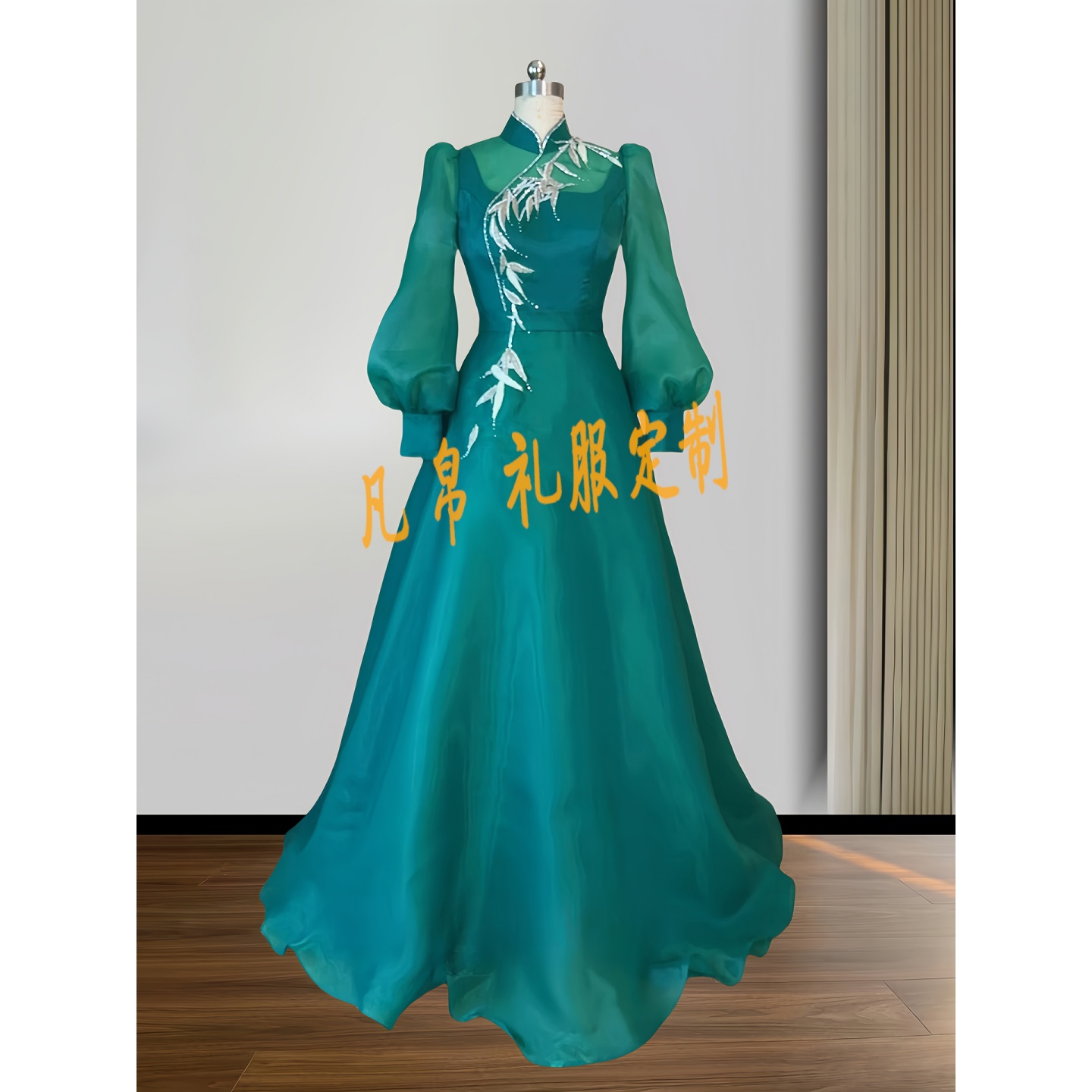 凡帛演出服绿色民族声乐独唱舞台演出服毕业音乐会定制演出礼服女