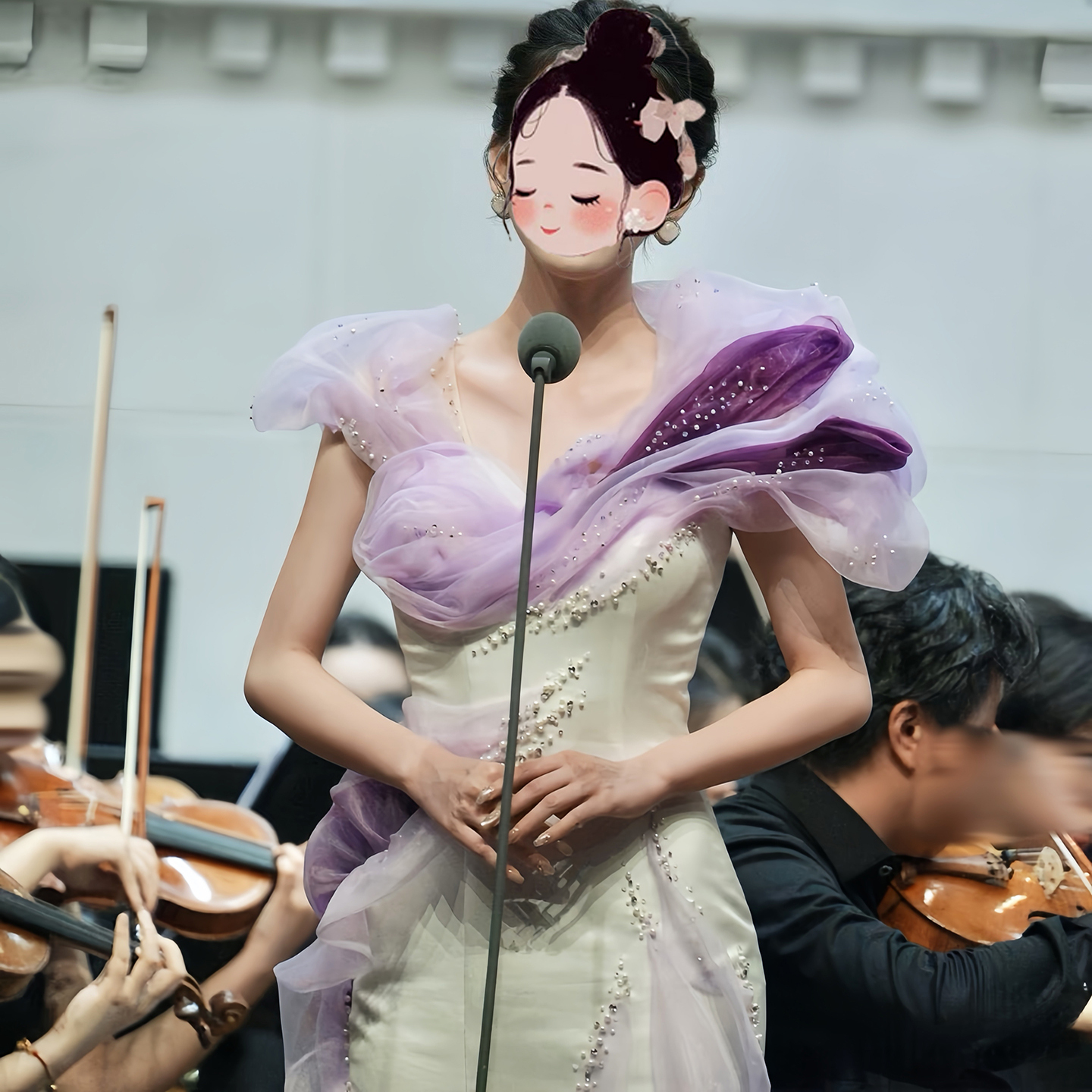 凡帛演出服女夏小清新花瓣袖礼服高端轻奢小众声乐艺考演出礼服