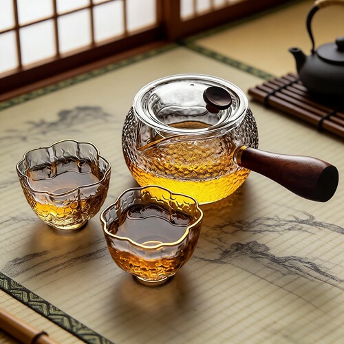 耐热玻璃过滤侧把电陶炉茶炉煮泡茶壶锤纹耐高温单壶茶具套装家用 - 封面