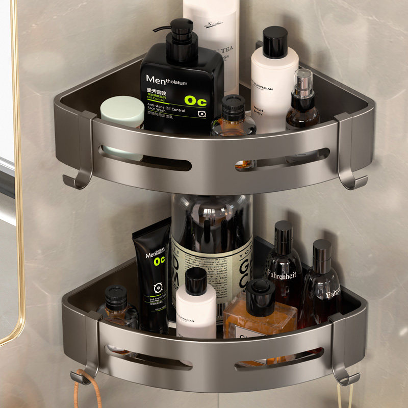 琳希免打孔卫生间三角置物架浴室墙角转角架太空铝洗手间收纳架