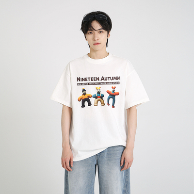 NineteenAutumn 夏季新款潮牌设计宽印花宽松夏季短袖T恤男女同款