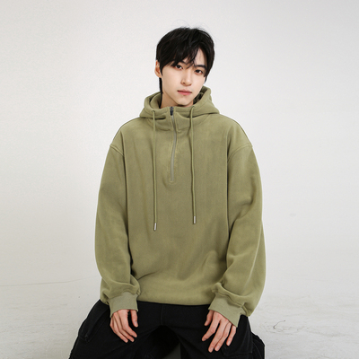 NineteenAutumn冬季美式复古潮牌羊羔绒加厚连帽卫衣宽松套头男女