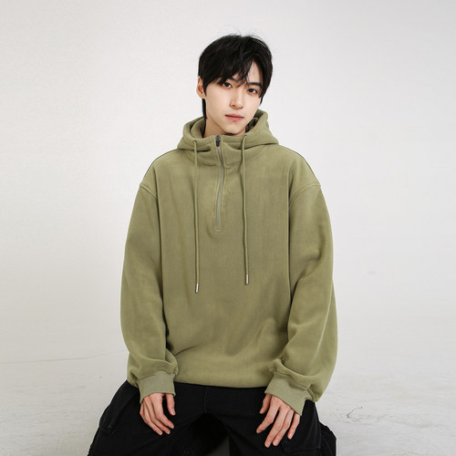 NineteenAutumn冬季美式复古潮牌羊羔绒加厚连帽卫衣宽松套头男女