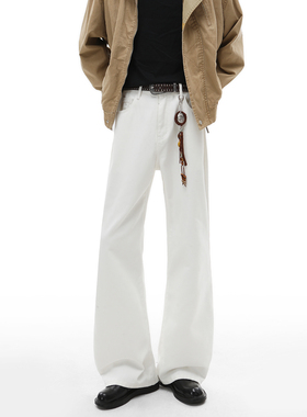 NineteenAutumn男士休闲裤长裤弯刀美式直筒cleanfit微喇显瘦白色