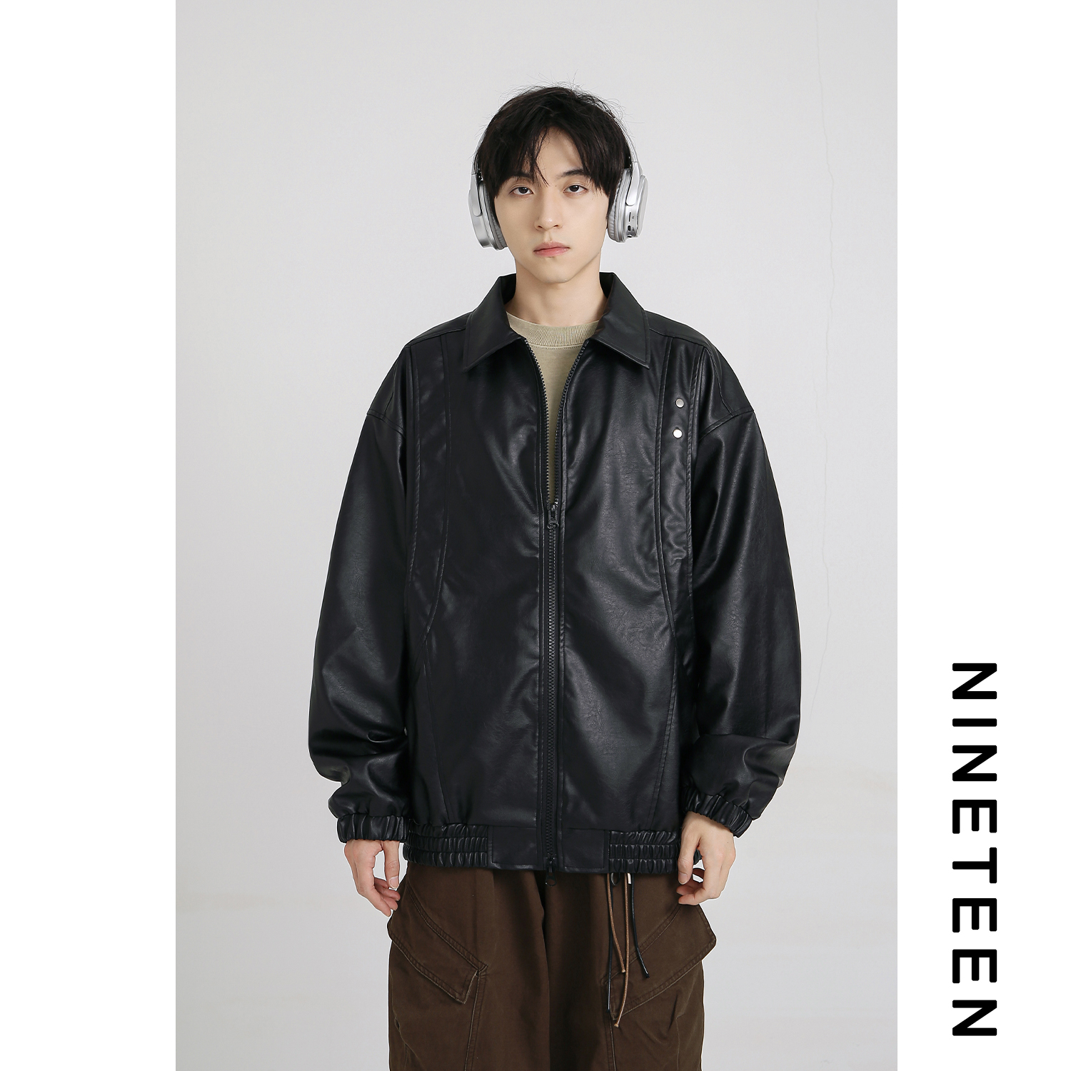 青少年潮牌机车翻领皮衣夹克