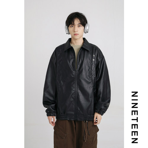 青少年潮牌机车翻领皮衣夹克