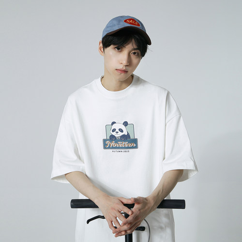 十九秋/夏季重磅270g小熊印花宽松短袖t恤学生青少年半袖男女同款