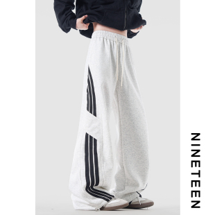 春季 潮牌直筒运动长裤 新款 高街三条杠宽松休闲裤 男生 美式 十九秋