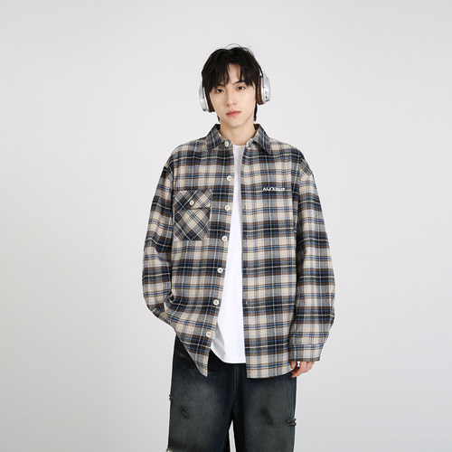 NineteenAutumn美式复古格子衬衫外套情侣男女同款宽松长袖衬衣潮