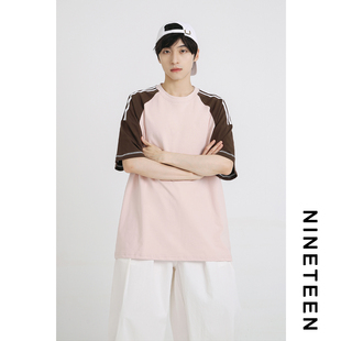 T恤宽松休闲个性 十九秋 上衣男 撞色短袖 青少年学生插肩袖 夏季 新款