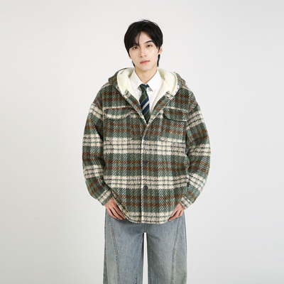 NineteenAutumn 慵懒风羊羔毛外套连帽宽松情侣男女同款毛呢棉衣