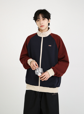 NineteenAutumn秋季新款情侣美式立领撞色宽松运动夹克外套男女