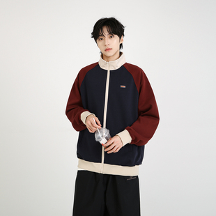 NineteenAutumn秋季新款情侣美式立领撞色宽松运动夹克外套男女