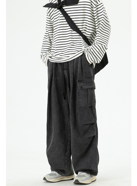 十九秋/ 2025新款做旧水洗港风牛仔阔腿裤宽松工装休闲长裤男生潮