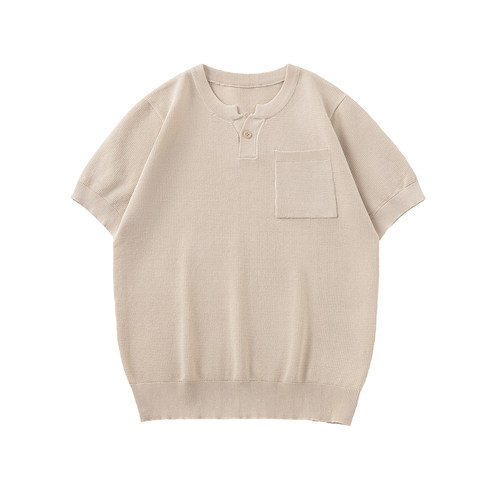 NineteenAutumn老钱风亨利领针织短袖t恤美式休闲风透气松弛感男