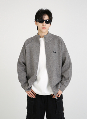 NineteenAutumn 立领刺绣松弛感开衫毛衣宽松慵懒风针织衫外套男