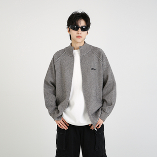 NineteenAutumn 立领刺绣松弛感开衫毛衣宽松慵懒风针织衫外套男